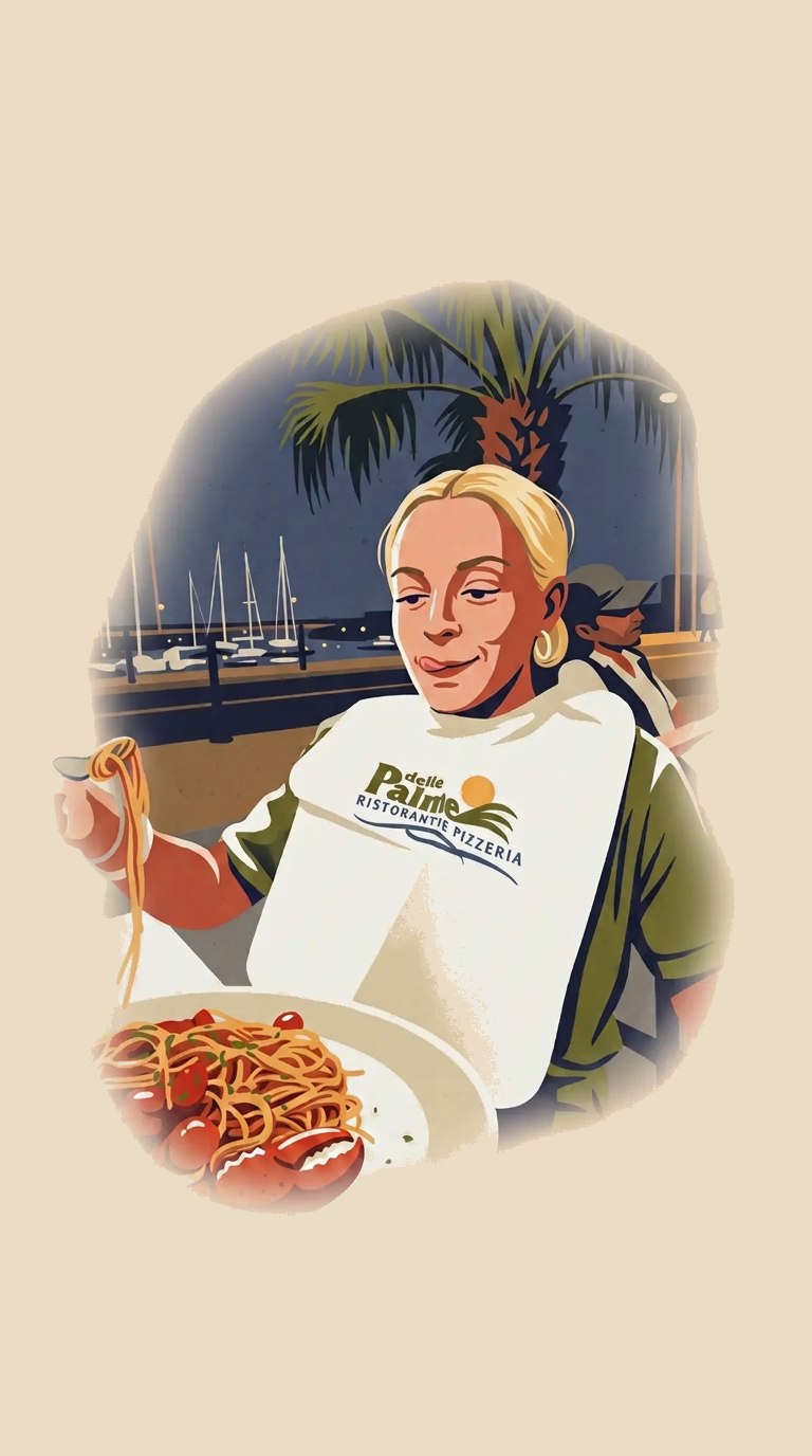 Tina enjoying pasta in Imperia